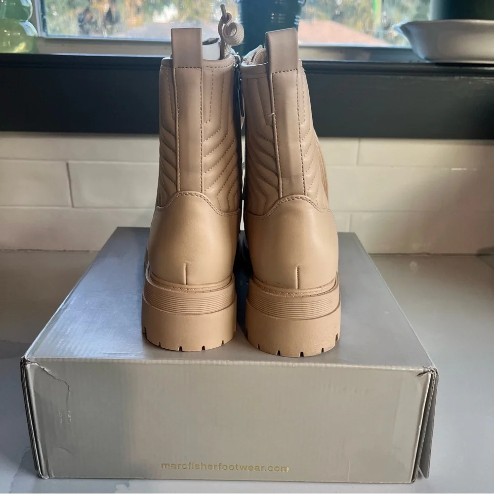 Marc Fisher Pierce Quilted Faux Leather Pierce Light Natural Combat Boot Sz 10 - Picture 10 of 14